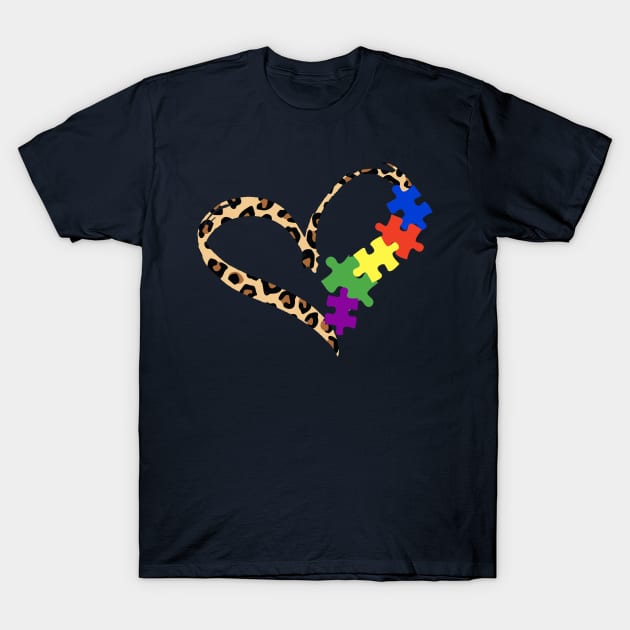 Love Autism Puzzle Leopard Graphic Autism Awareness Women T-Shirt by Studio Hues